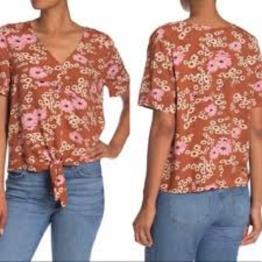 Madewell Multicolor Hillside Daisies Front-Tie Top Size Medium